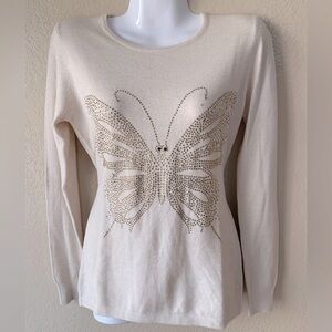 Gran Oriente Wool/Cashmere Blend Rhinestone Butterfly Lace Back Sweater Size L